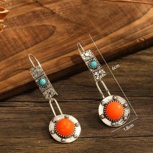 Turquoise Decor Round Drop Earrings